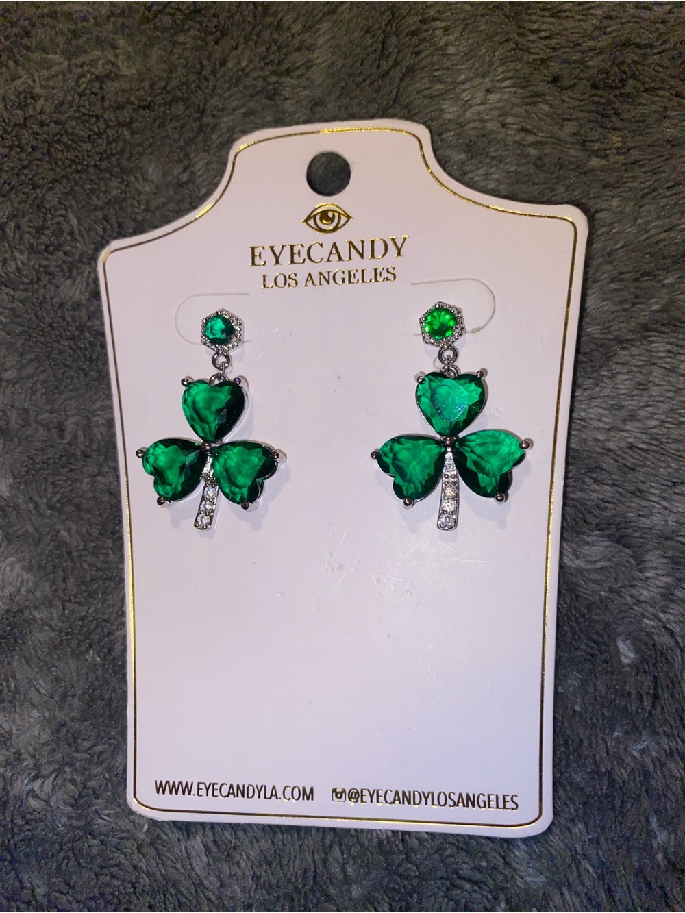 EYECANDY Los Angeles Emerald Shamrock Clover Drop Earrings $72